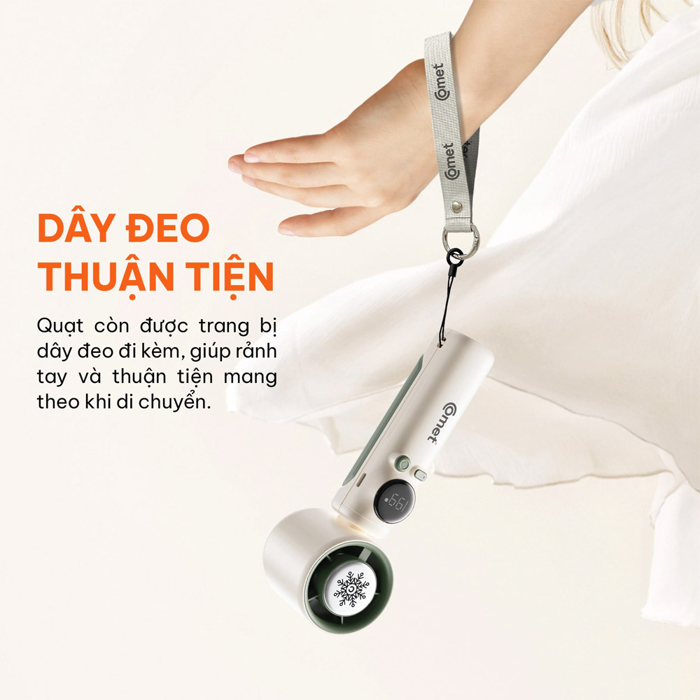 Quạt Sạc Cầm Tay Comet CRF1202 có thiết kế cầm tay nhỏ gọn