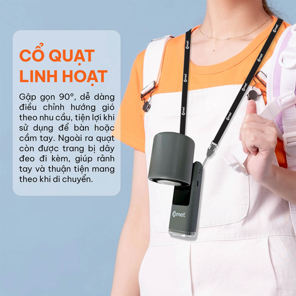 Quạt sạc cầm tay Comet CRF1302 có kích thước nhỏ gọn