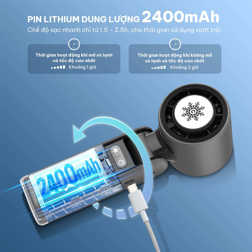 Quạt sạc cầm tay Comet CRF1302 duy trì 2 giờ hoạt động