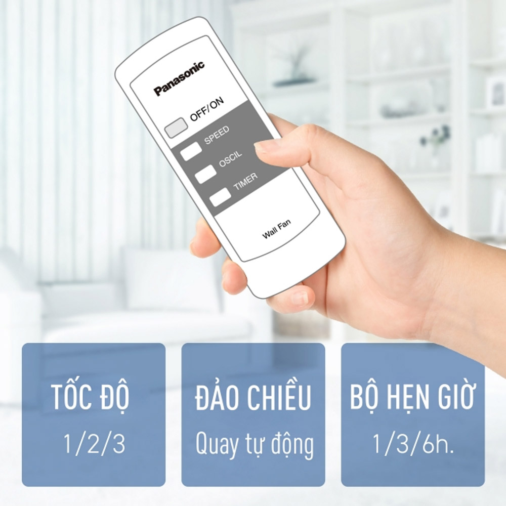 Dễ dàng điều khiển Quạt Treo Tường Có Remote Panasonic F-409M