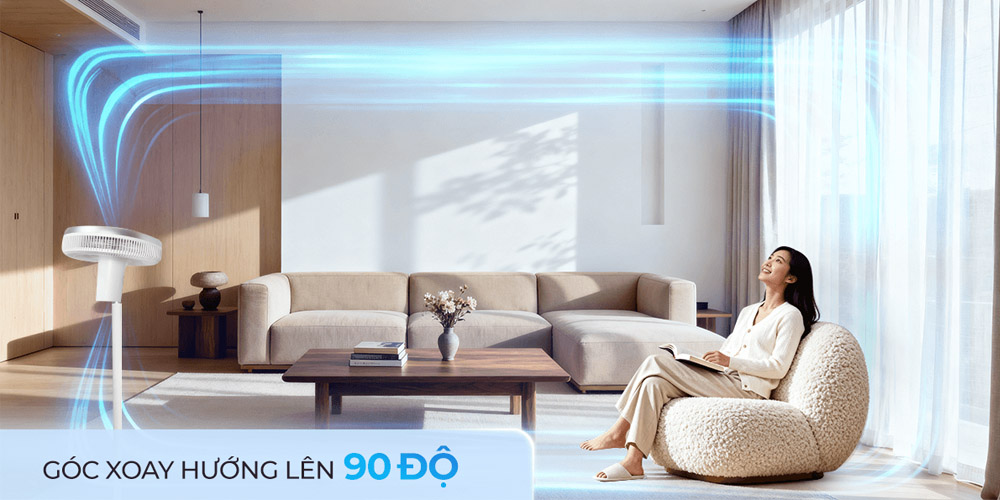Quạt Tuần Hoàn Sharp PJ-CD404V-W tỏa luồng gió khắp phòng nhanh chóng