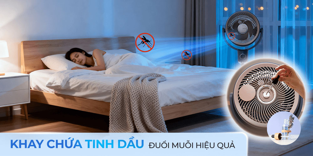 Quạt Tuần Hoàn Sharp PJ-CD433V-H có khay chứa tinh dầu đuổi muỗi hiệu quả