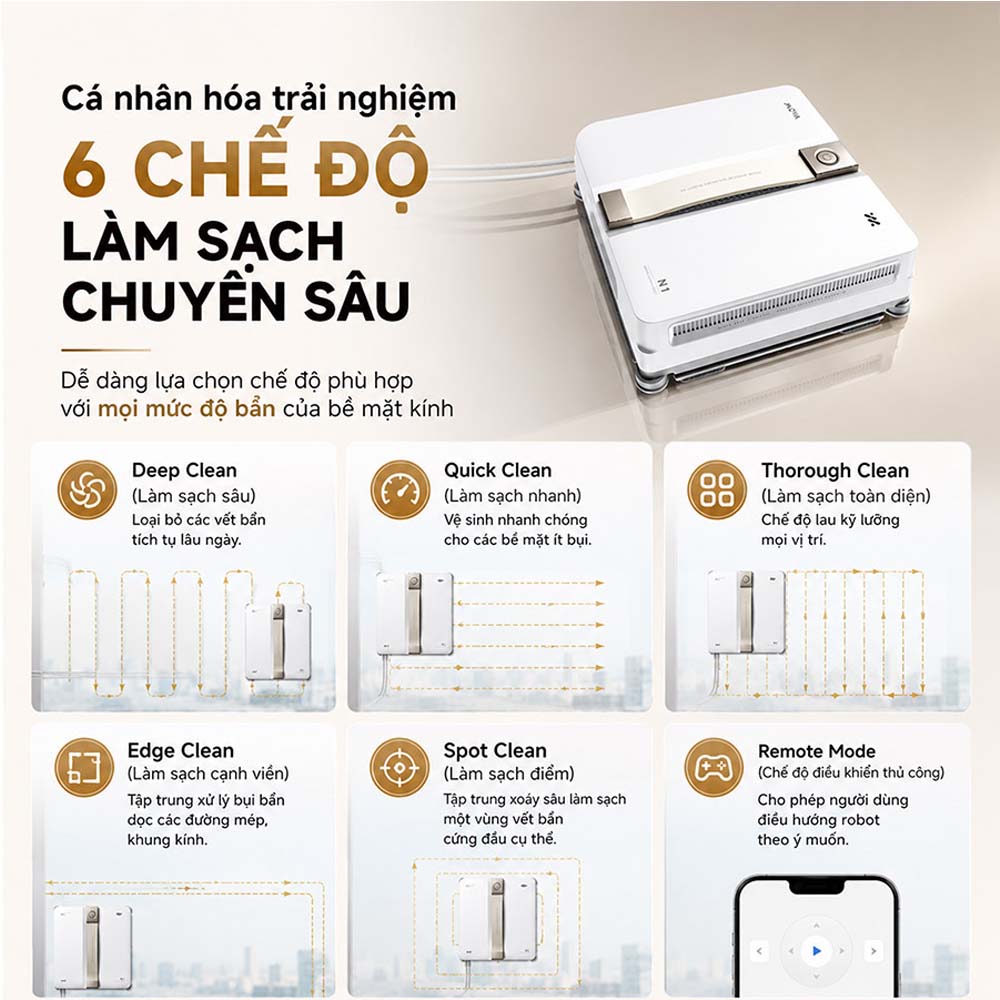 Robot Hút Bụi Lau Kính Mova N1 đa dạng chế độ vệ sinh