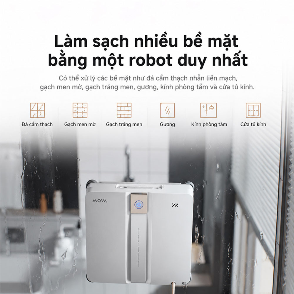 Robot Hút Bụi Lau Kính Mova N1 mang đến khả năng làm sạch trên nhiều bề mặt