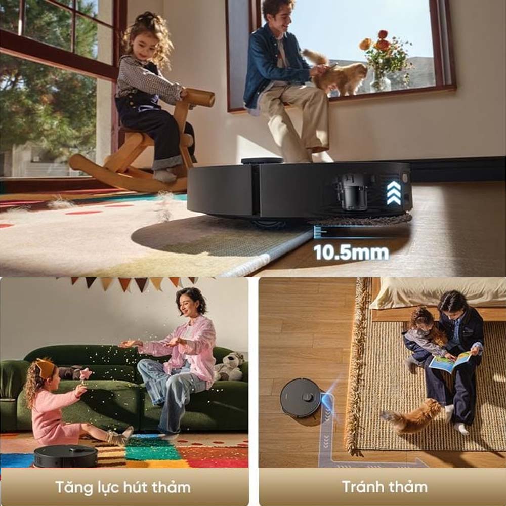 Robot Hút Bụi Lau Nhà Dreame D30 Ultra nâng 10.5mm khi gặp thảm