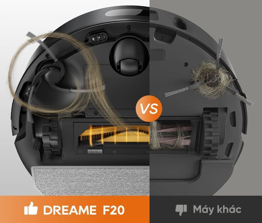 Robot Hút Bụi Lau Nhà Dreame F20 có thiết kế chổi chống rối kép