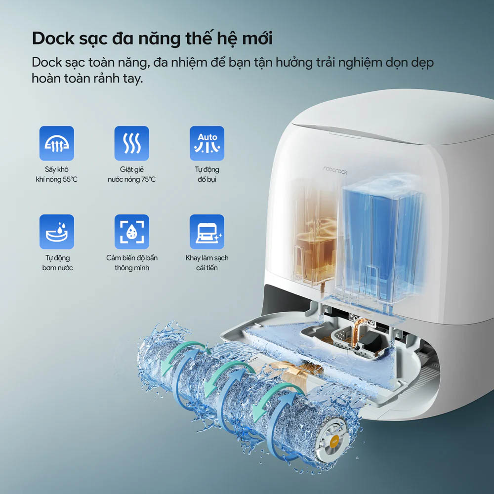 Robot Hút Bụi Roborock Curv 2 Flow có dock sạc tiên tiến
