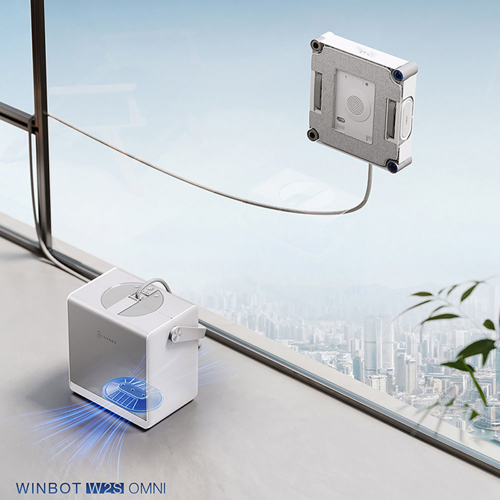 Robot lau kính Ecovacs W2S Omni có đế an toàn với lực bám 80kg