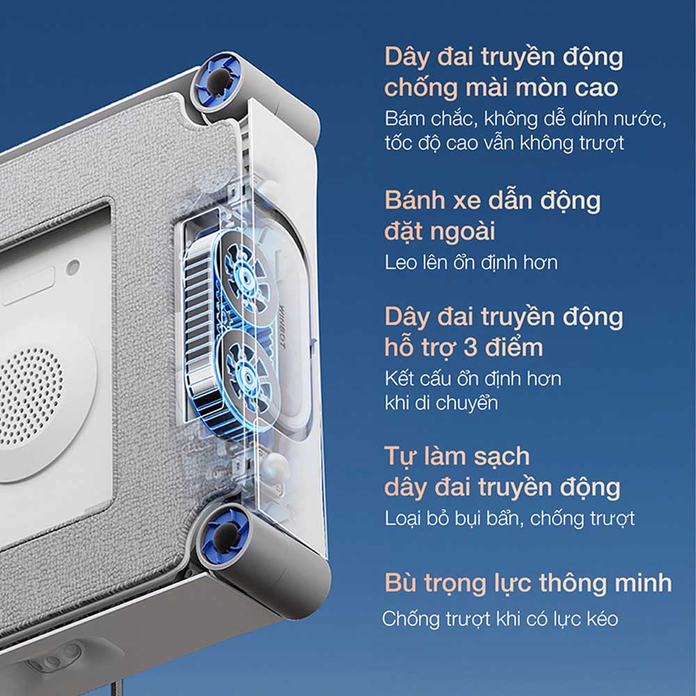 Robot lau kính Ecovacs W2S Omni có khả năng di chuyển chắc chắn