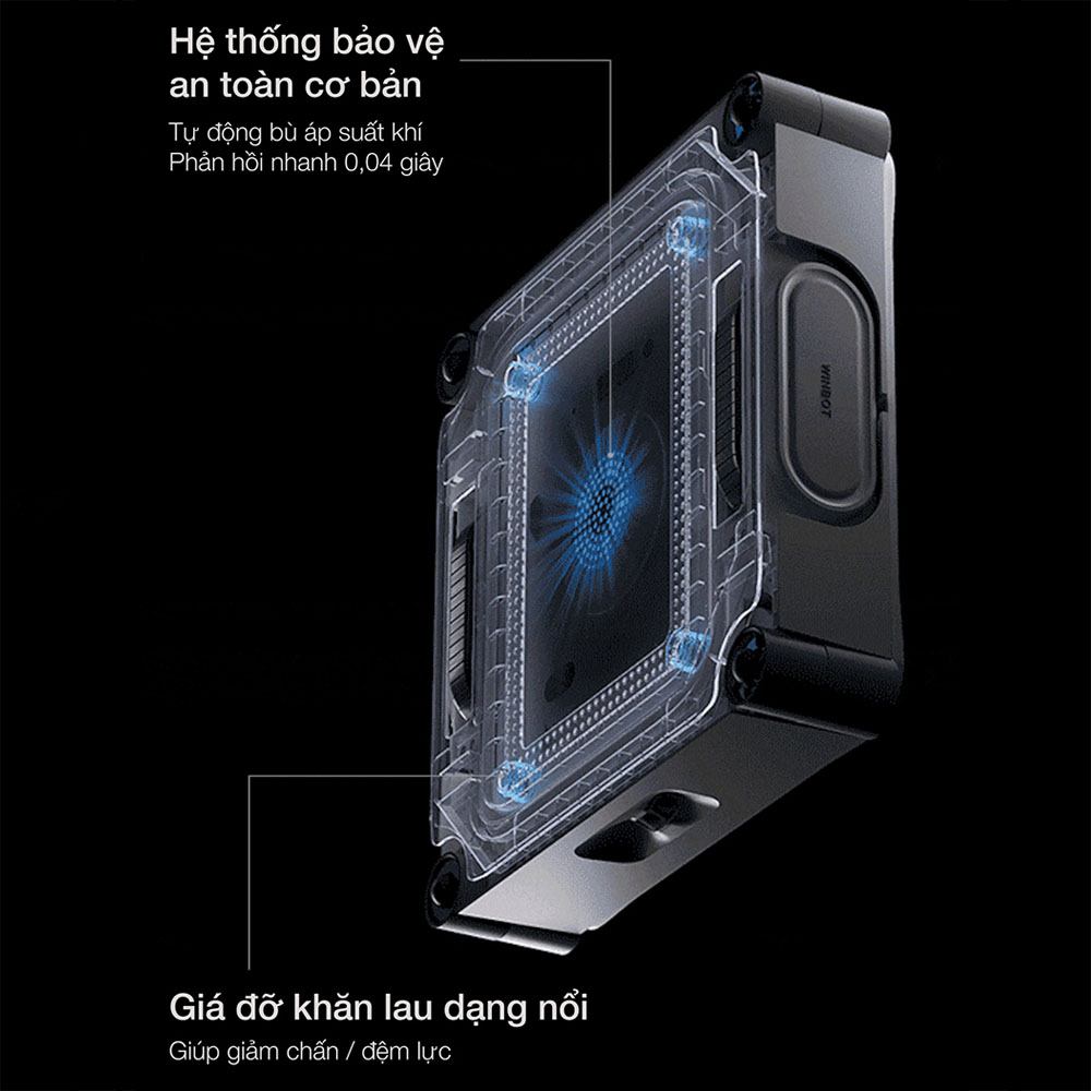 Robot lau kính Ecovacs W2S Omni bám chắc trên kính sau khi mất nguồn