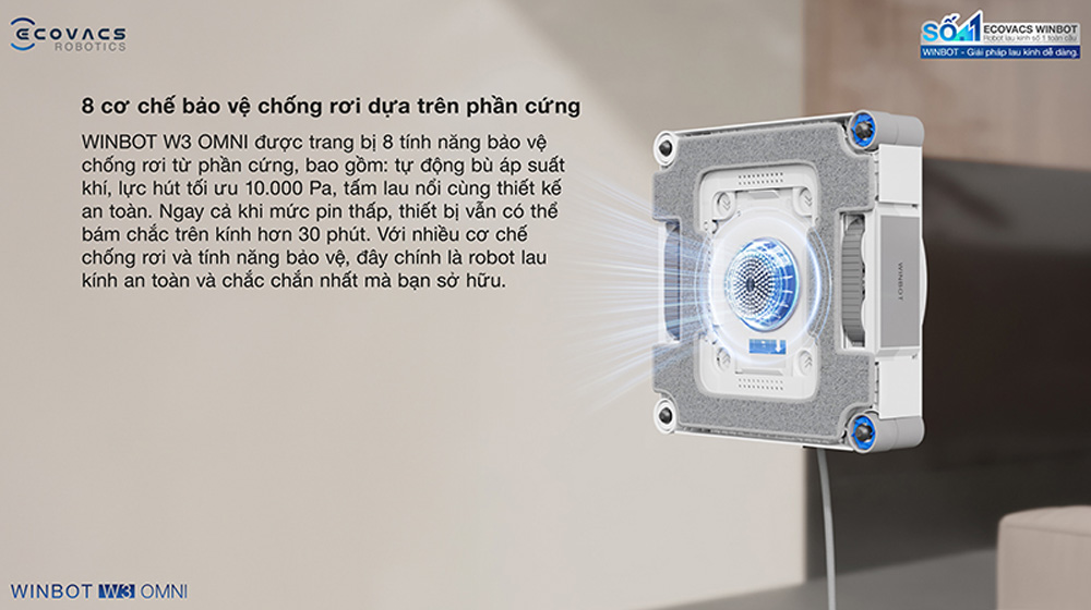 Robot lau kính Ecovacs W3 OMNI đảm bảo an toàn khi sử dụng