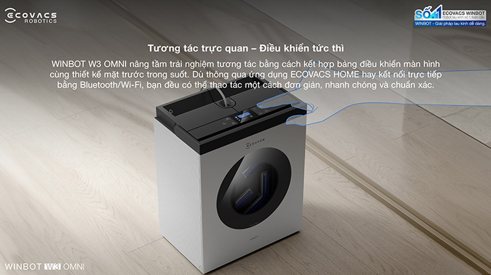 Robot lau kính Ecovacs W3 OMNI có màn hình cảm ứng tiên tiến