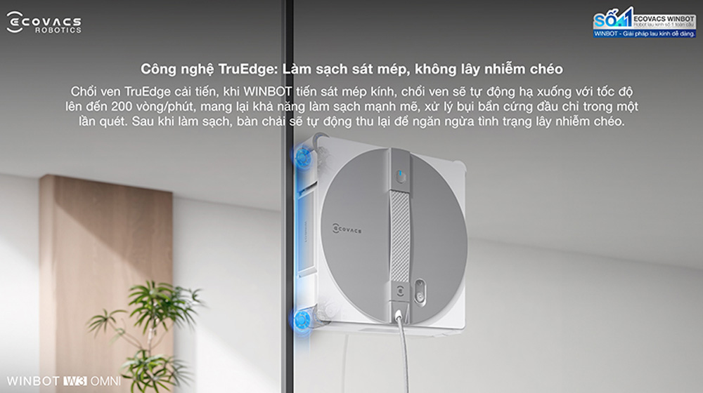 Robot lau kính Ecovacs W3 OMNI làm sạch sát mép