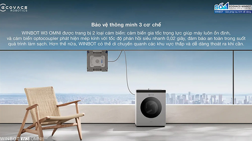 An tâm sử dụng Robot lau kính Ecovacs W3 OMNI