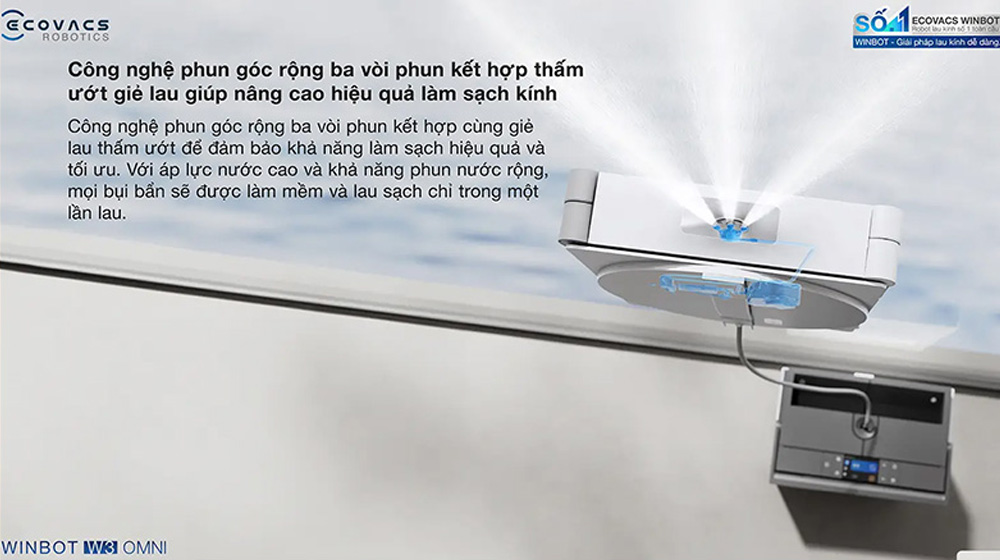 Hệ thống phun nước góc rộng của Robot lau kính Ecovacs W3 OMNI