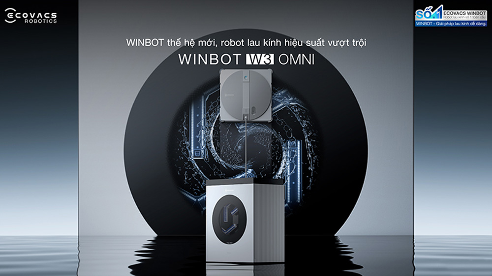 Robot lau kính Ecovacs W3 OMNI có trạm sạc trong suốt ở mặt trước