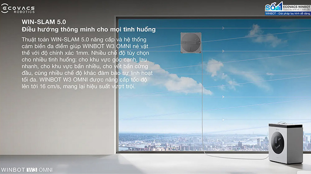 Robot lau kính Ecovacs W3 OMNI tích hợp công nghệ WIN-SLAM 5.0