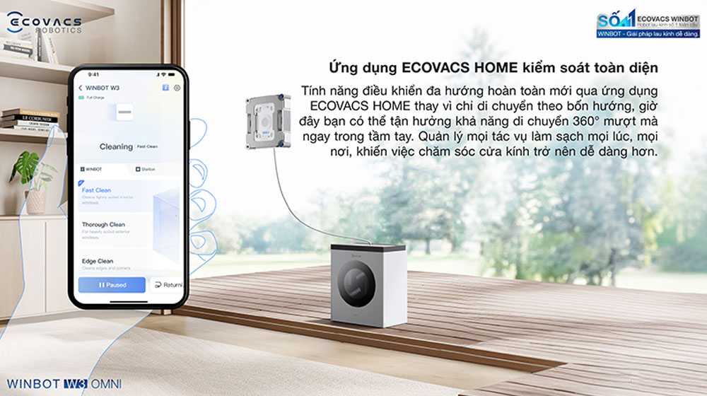 Dễ dàng điều khiển Robot lau kính Ecovacs W3 OMNI