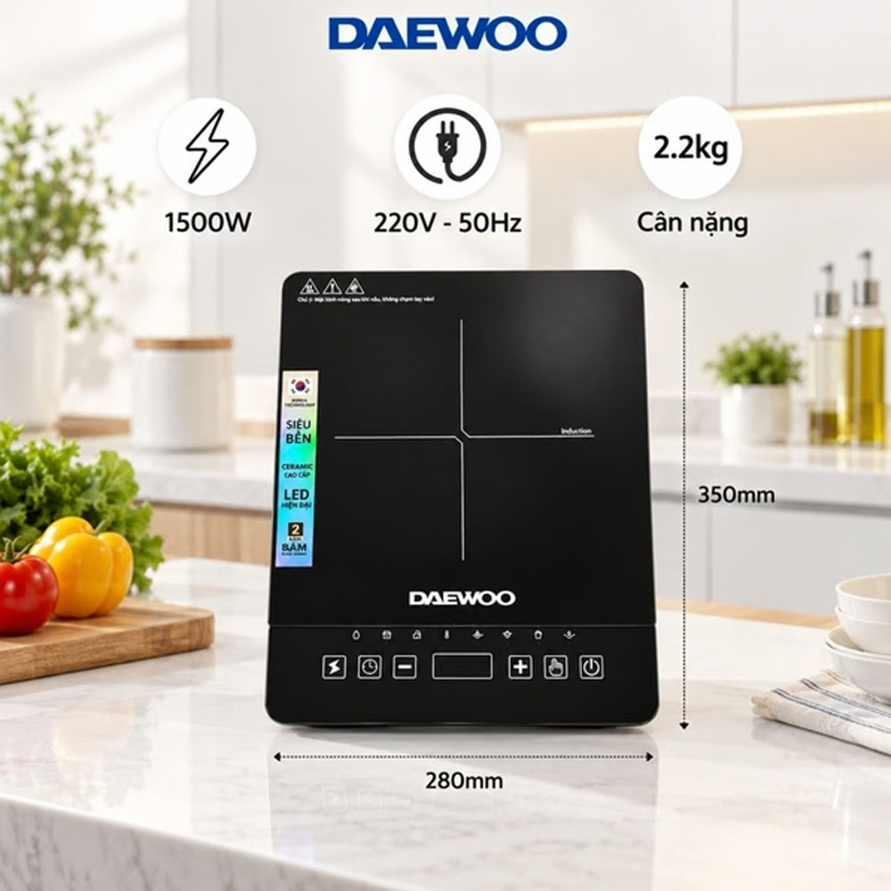 Bếp từ đơn Daewoo DWI-1505B với thiết kế sang trọng, hiện đại