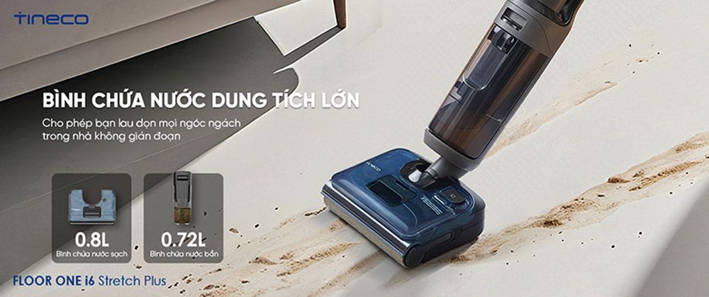 Máy Hút Bụi Tineco Floor One i6 Stretch Plus có thiết kế bình chứa nước tách biệt