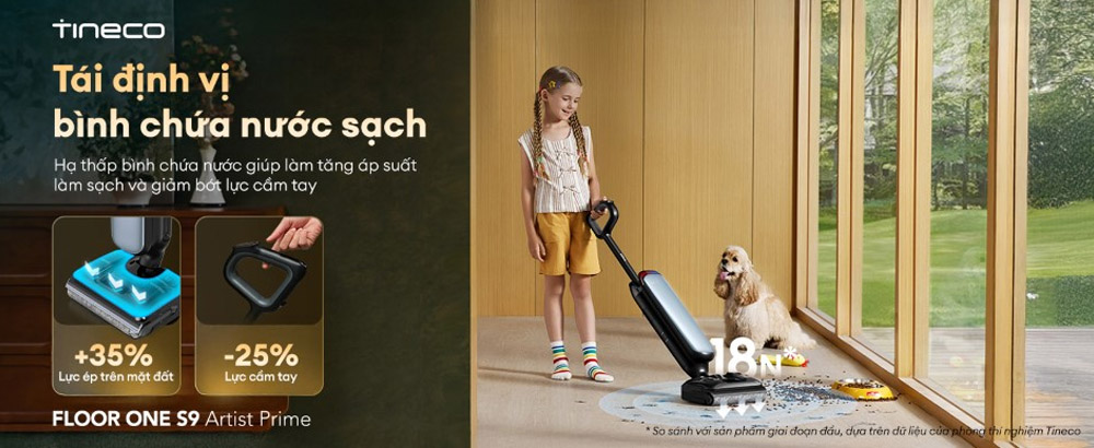 Tineco Floor One S9 Artist Prime gia tăng 35% áp lực tiếp xúc của con lăn