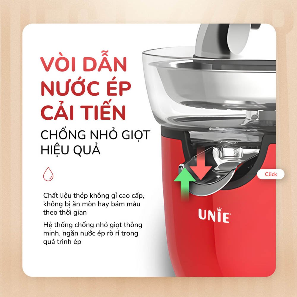 Máy Vắt Cam Unie UECJ-666R trang bị vòi rót chống nhỏ giọt