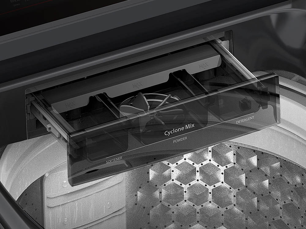 AW-T26D1600XV(MG) thiết kế ngăn bột giặt lớn giúp sử dụng thuận tiện hơn