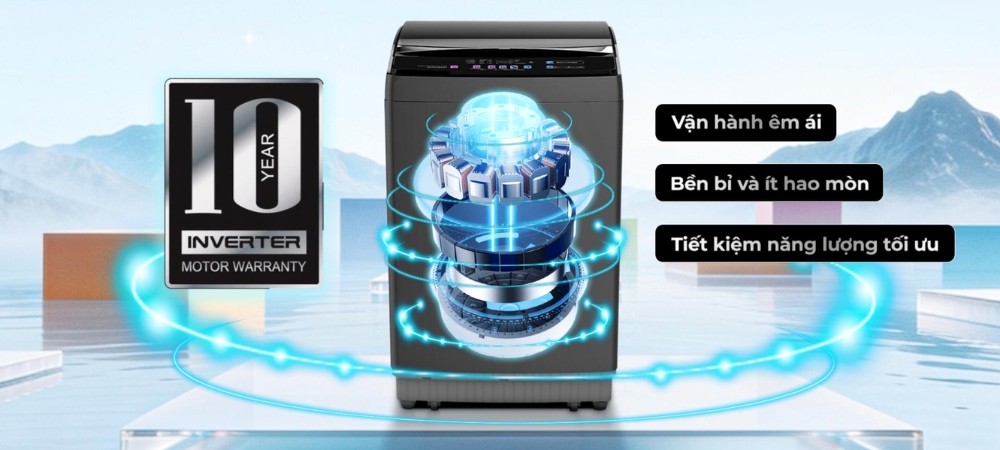 Công nghệ DD Inverter cùng động cơ truyền động trực tiếp vận hành mạnh mẽ, tiết kiệm điện
