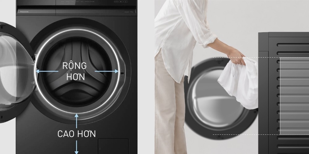 Cửa lồng giặt lớn 36cm trên máy giặt Panasonic NA-22VDR1BVT