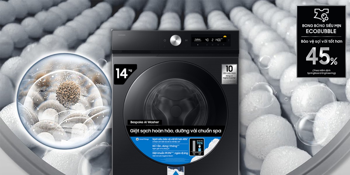 Máy Giặt Bespoke AI WW14BB944DGBSV tạo bong bóng siêu mịn