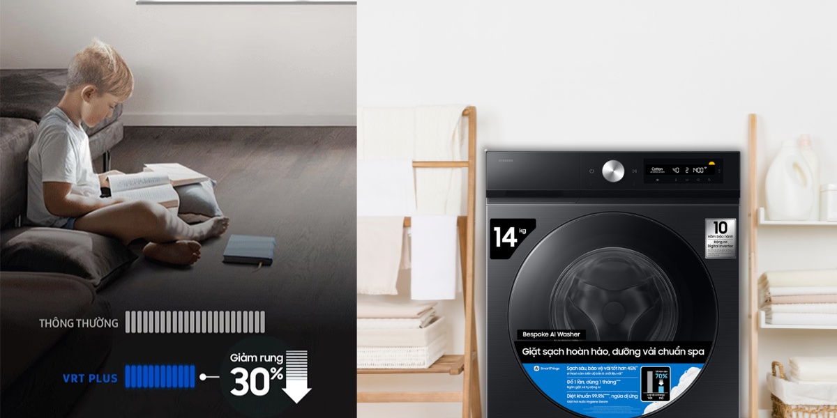 Máy Giặt Samsung 14 kg WW14BB944DGBSV giảm rung ồn