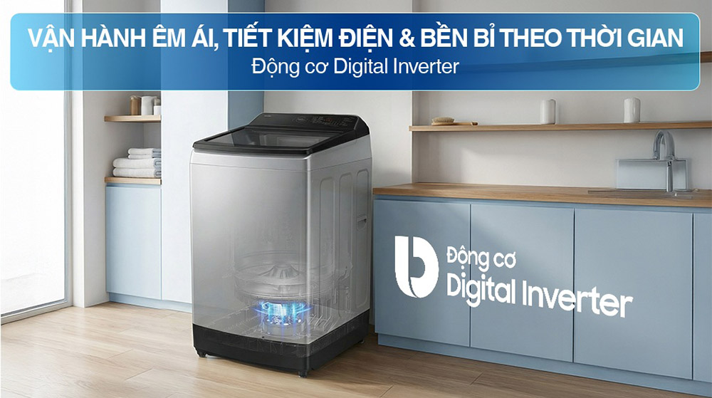 Máy Giặt Samsung Inverter WA40F12E4LSV vận hành êm ái, tiết kiệm điện