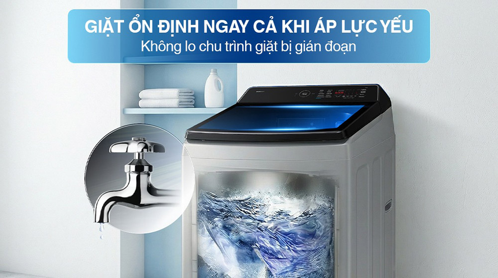 Máy Giặt Samsung WA40F12E4LSV hoạt động tối ưu ngay cả khi áp lực nước thấp