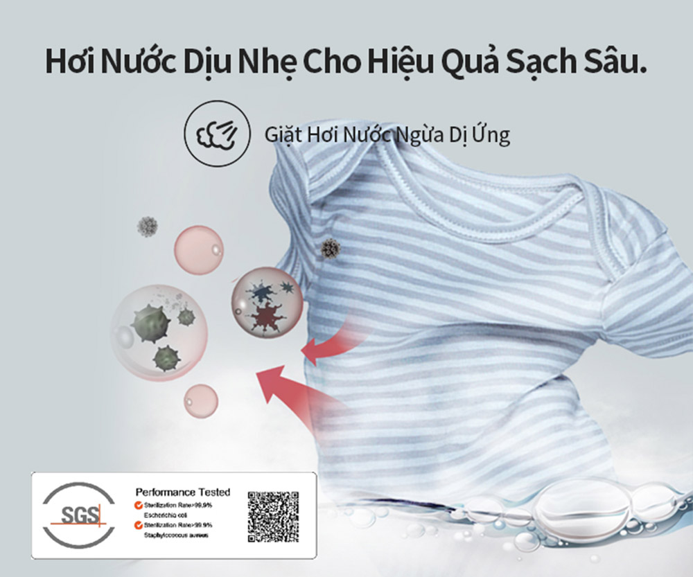 Máy Giặt WD105M3 giúp diệt khuẩn, khử mùi và bảo vệ làn da nhạy cảm