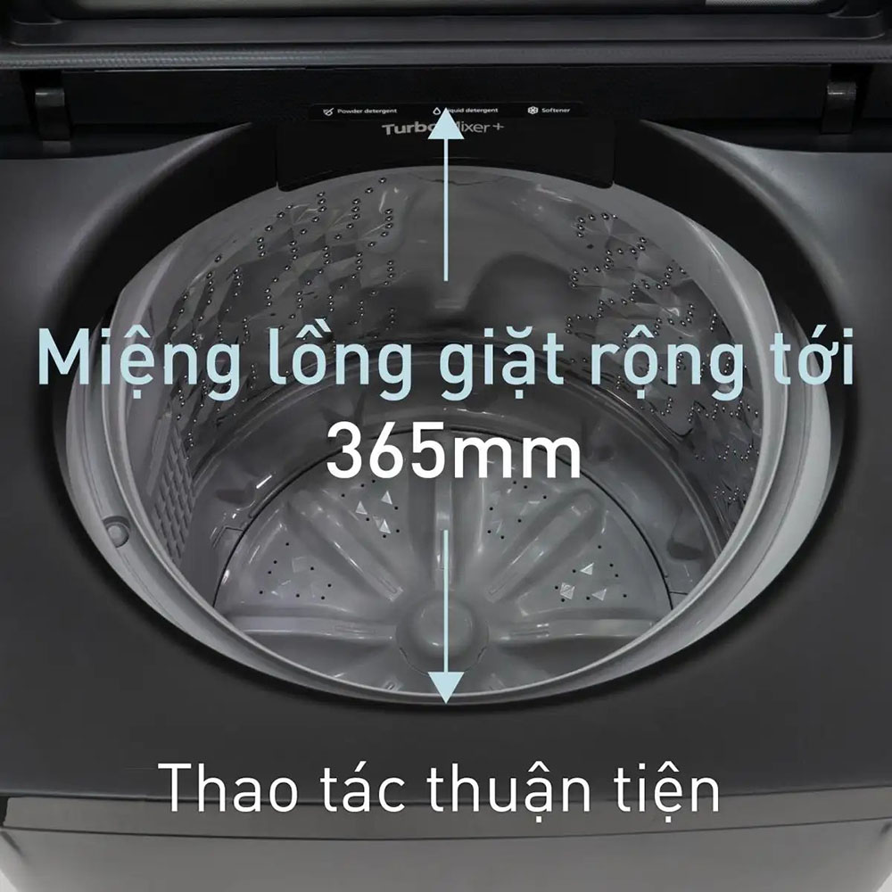 Thiết kế miệng lồng giặt 365mm thuận tiện giặt chăn mền