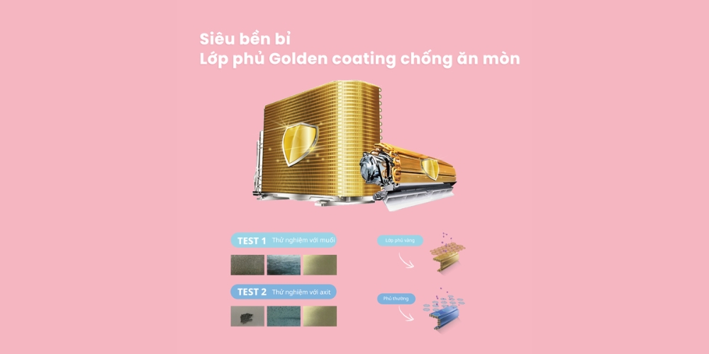 Công nghệ Golden Coating giúp tăng độ bền cho dàn nóng và dàn lạnh