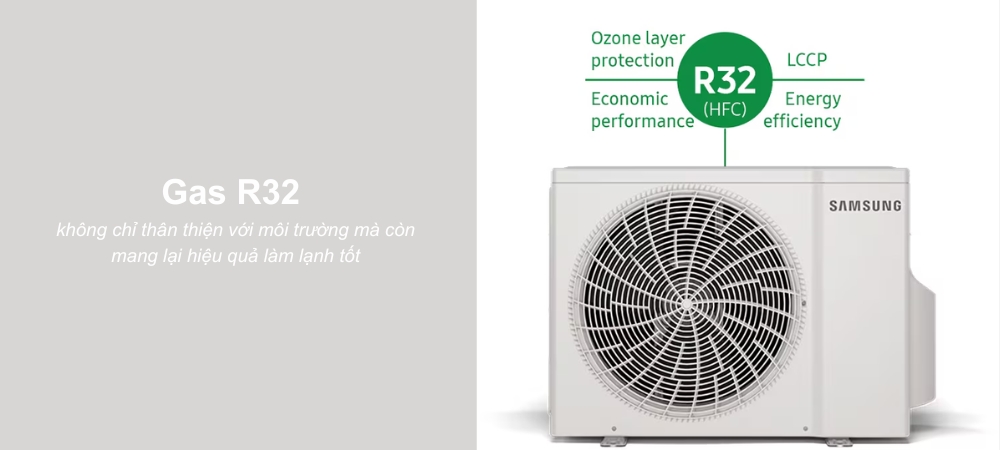 Điều hòa Samsung AR70H13D1BWNSV sử dụng môi chất lạnh R-32 cho hiệu quả làm lạnh cao