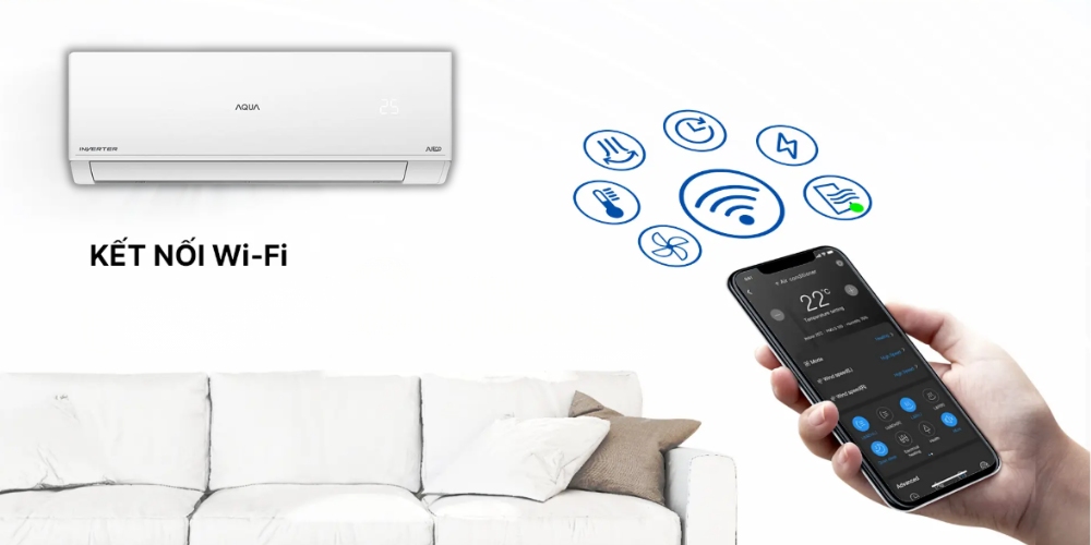 Điều khiển máy lạnh 2 Hp AQA-RV18QE2 bằng điện thoại qua kết nối Wifi