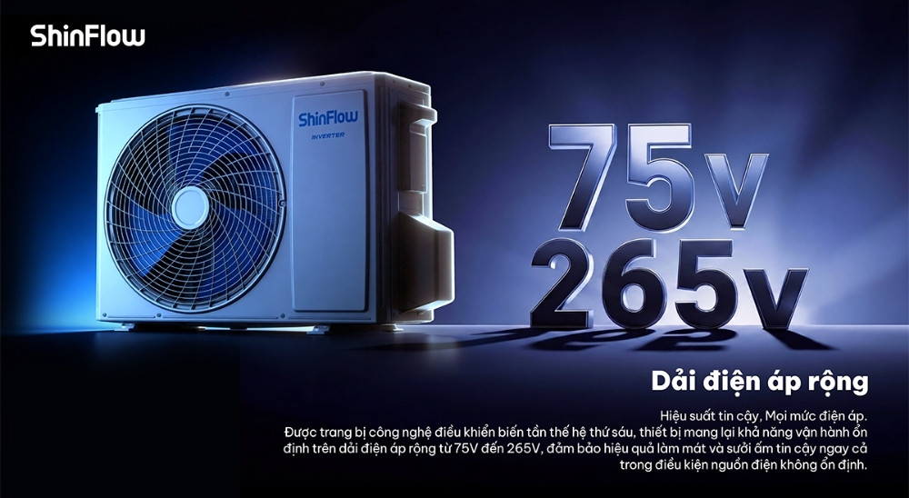 Máy Lạnh ShinFlow SW13IAA4DI-5VN vận hành ổn định với dải điện áp rộng