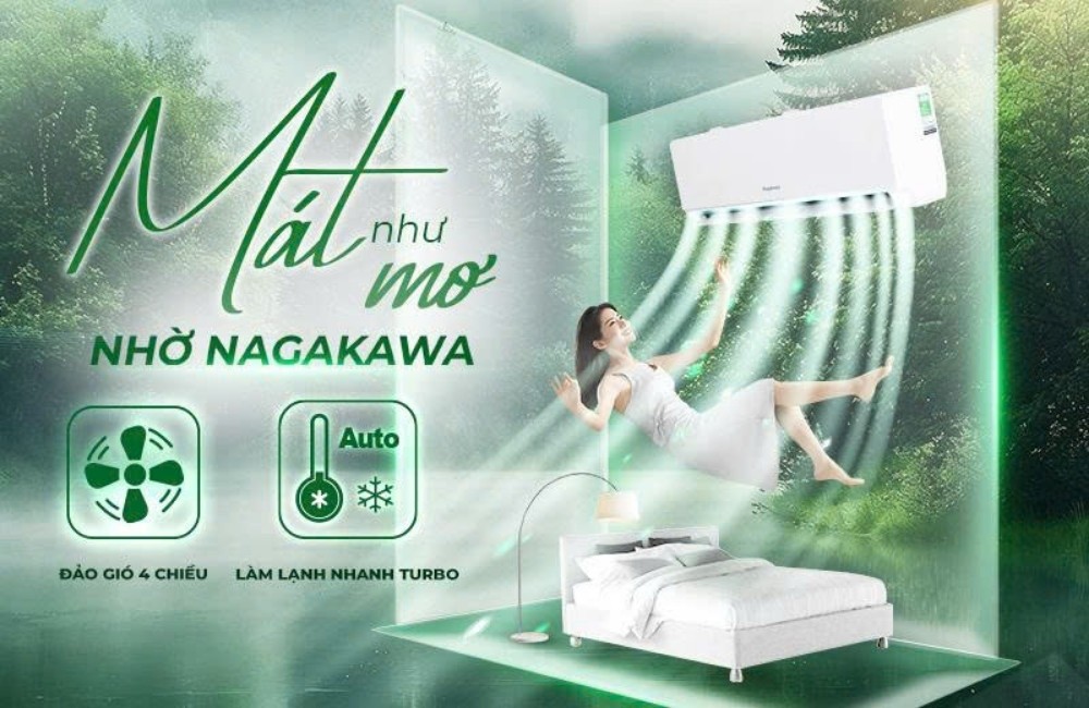 Nagakawa NIS-C12R2T62 giúp luồng không khí mát được phân phối đều khắp căn phòng