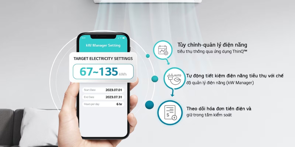Tính năng kW Manager cho phép quản lý năng lượng thông minh ngay trên thiết bị