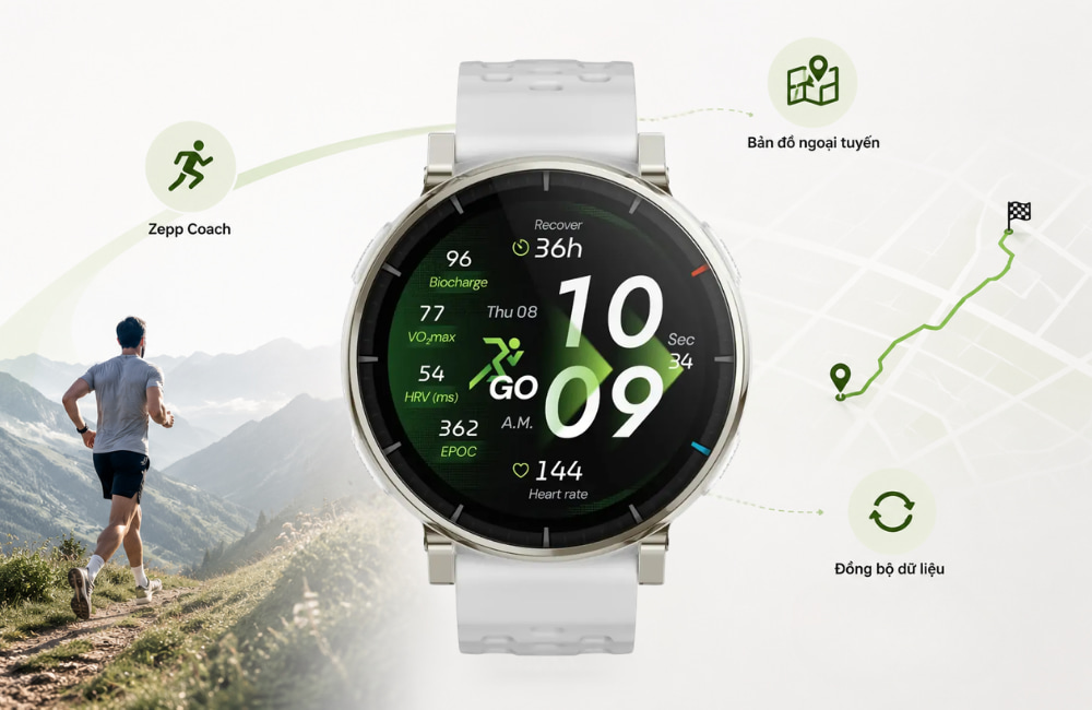Amazfit Active 3 Premium 46mm Dây silicone Trắng hỗ trợ tập luyện