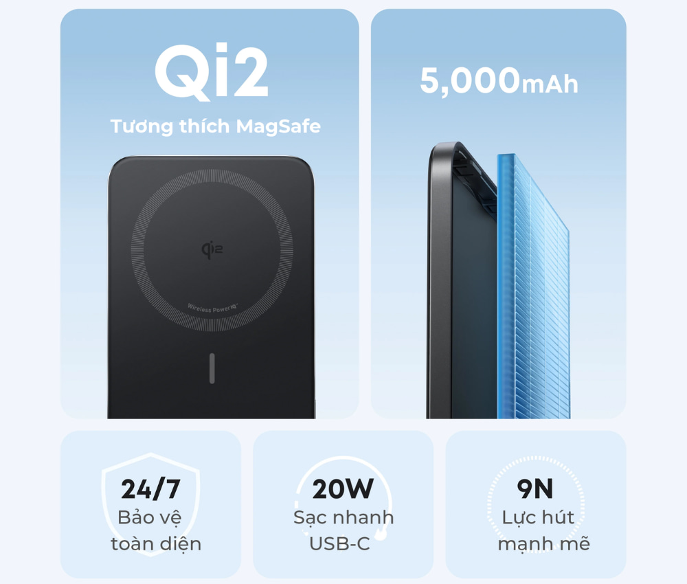 Anker Pin Mag 1C 15W với pin 5000mAh