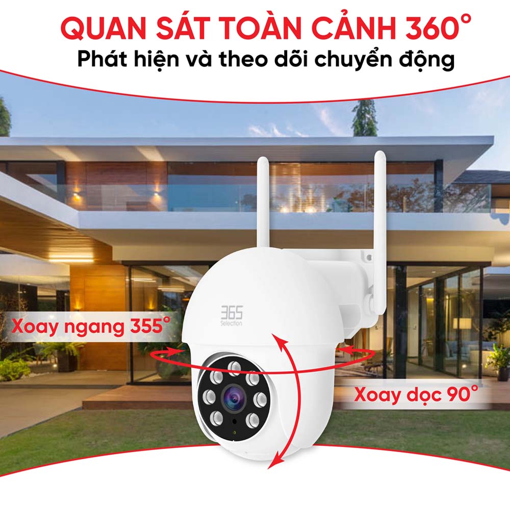 Khả năng xoay 360° cho phép bao quát toàn bộ không gian 