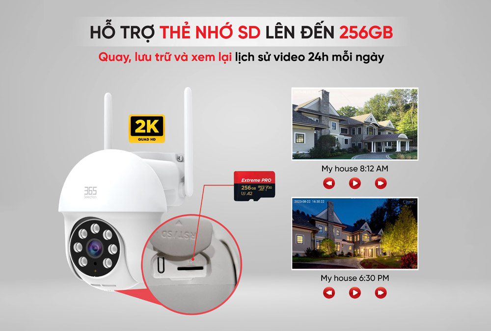 Camera Ngoài Trời 365 Selection OC1 cho phép lưu trữ qua thẻ nhớ MicroSD