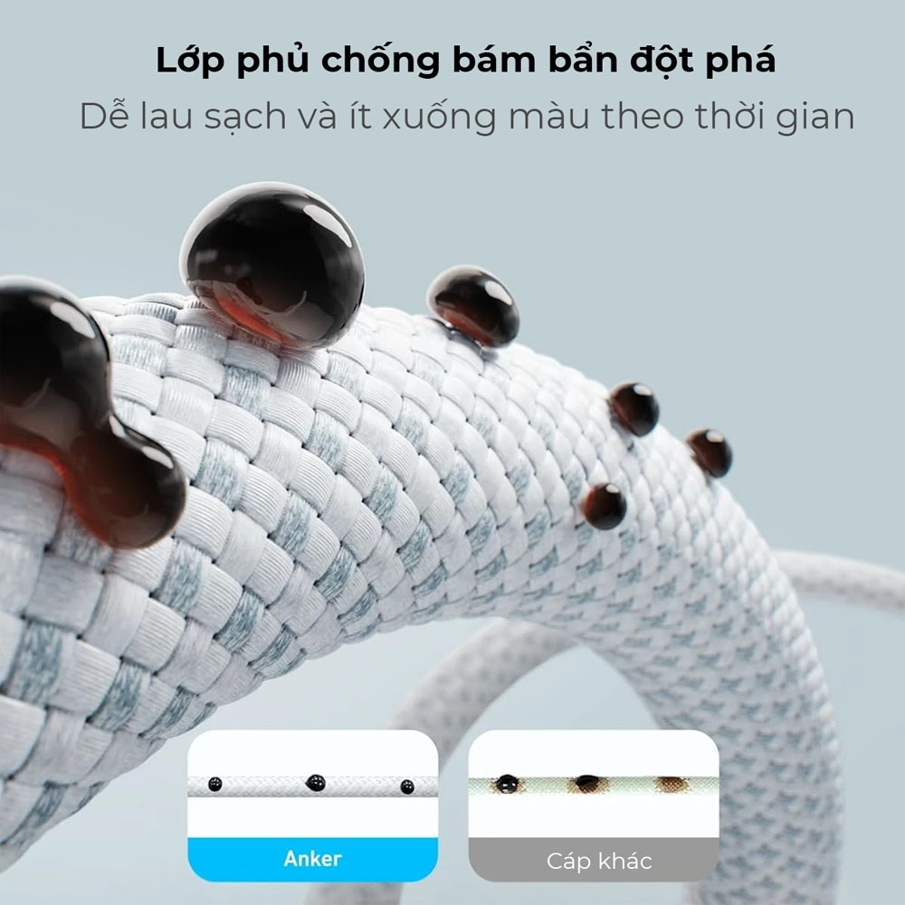 Lớp phủ chống bám bẩn giữ cho cáp sạc luôn sạch sẽ 