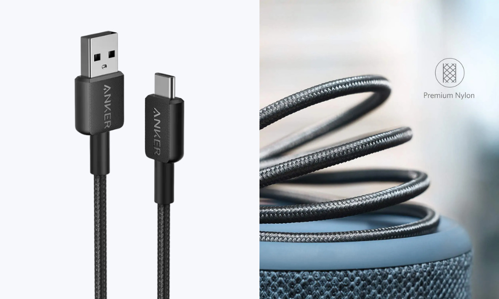 Cáp sạc Anker 322 A-C 0.9m Nylon Đen (Black)