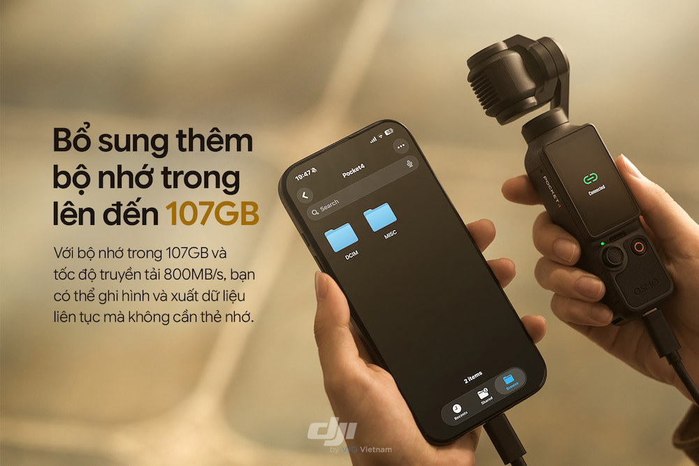 DJI Osmo Pocket 4 Creator Combo với bộ nhớ trong 107GB