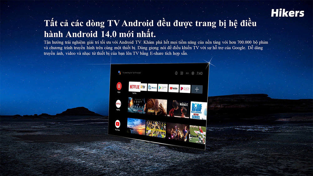 Hệ điều hành Android 14 mới Tivi Hikers 4K 55 Inch HK55A500UA