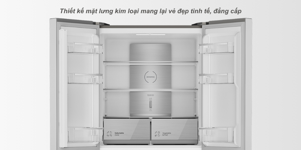 Mặt lưng kim loại cao cấp tạo vẻ đẹp sang trọng cho tủ lạnh Hitachi Inverter HR4N7462DSGBVN